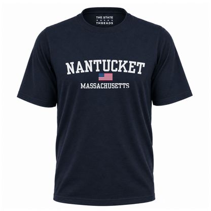 Massachusetts Nantucket American Flag Vintage Sporty Shirt