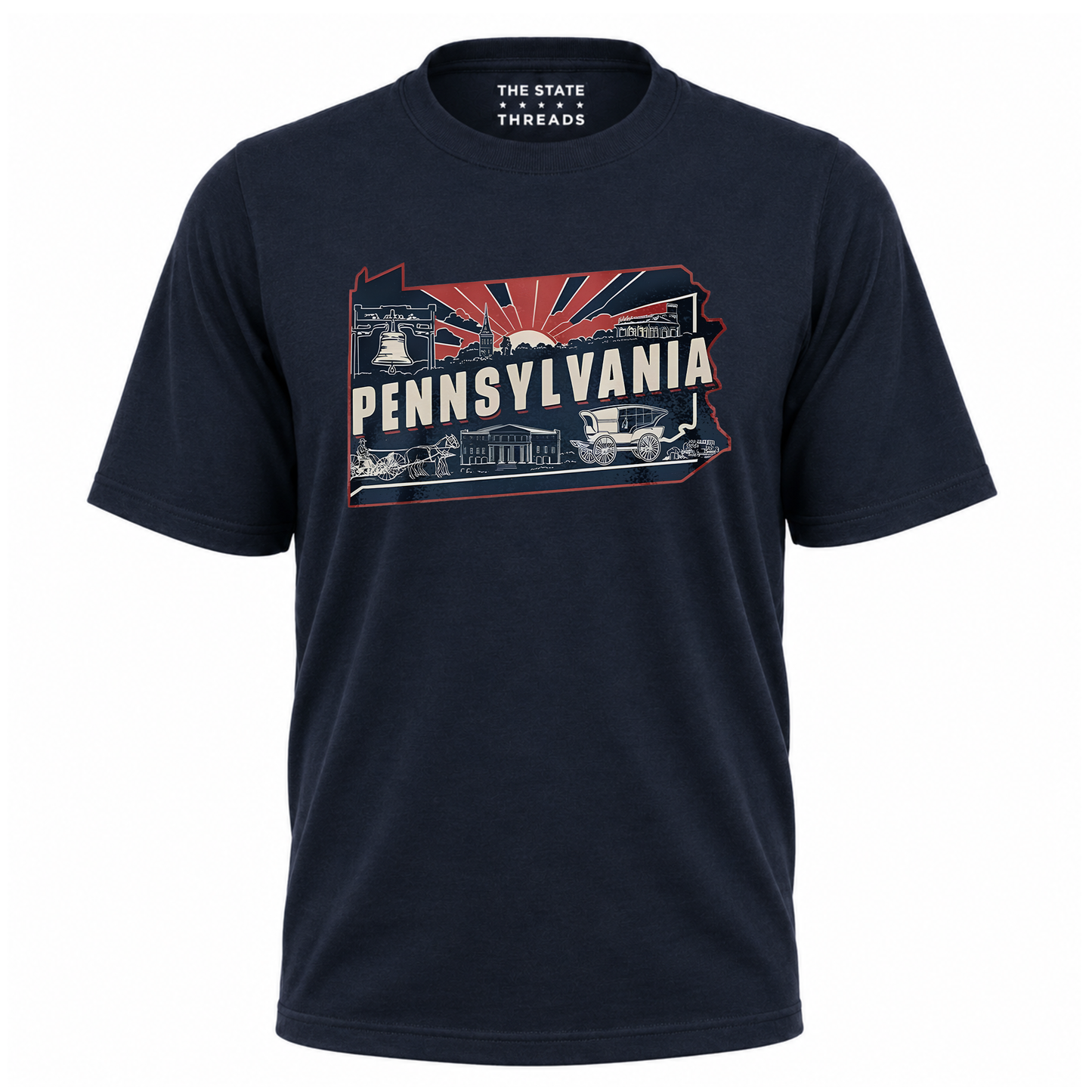 Pennsylvania Retro State Map Landmark Sunset Shirt