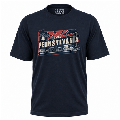 Pennsylvania Retro State Map Landmark Sunset Shirt