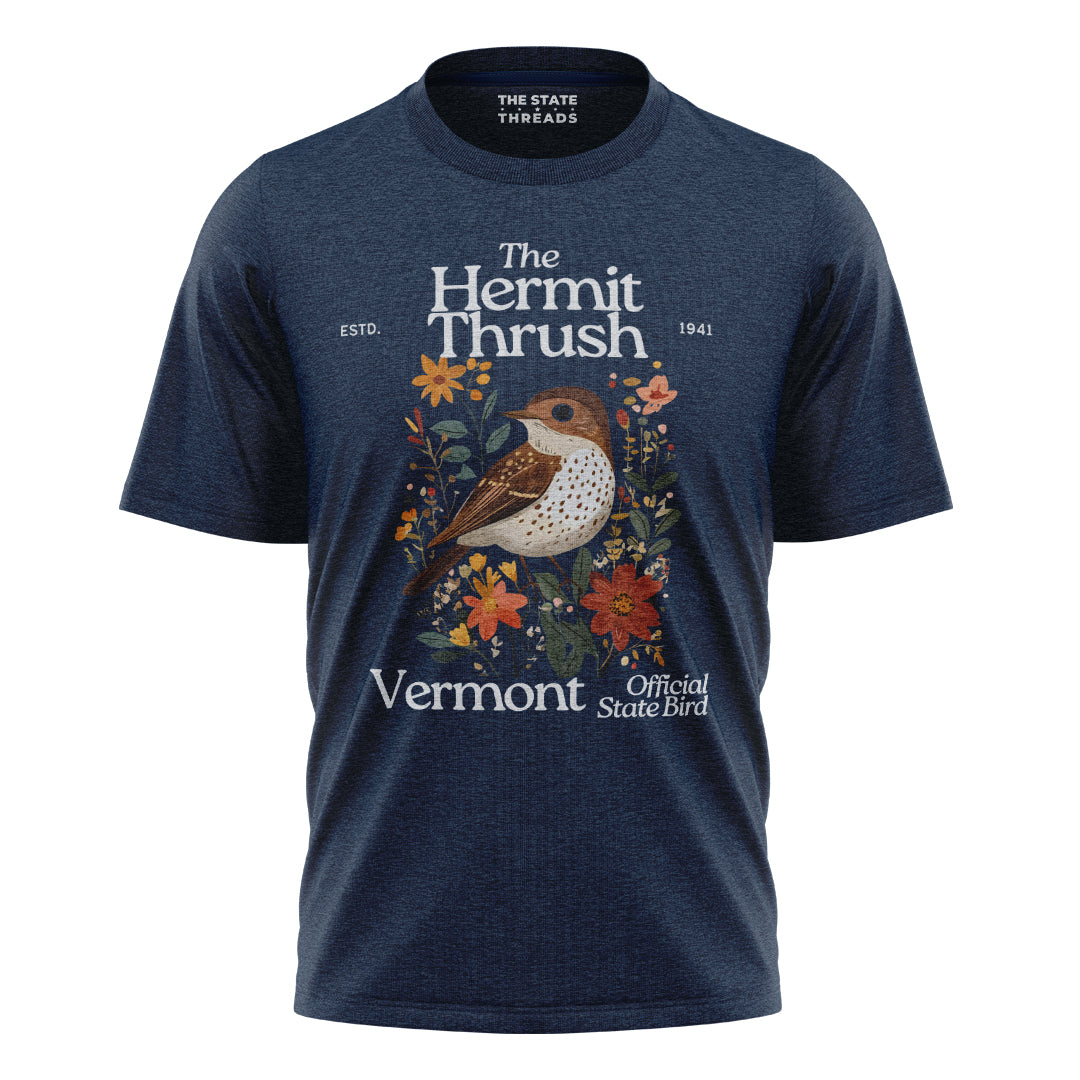 Vermont Hermit Thrush State Bird Vintage Floral Shirt