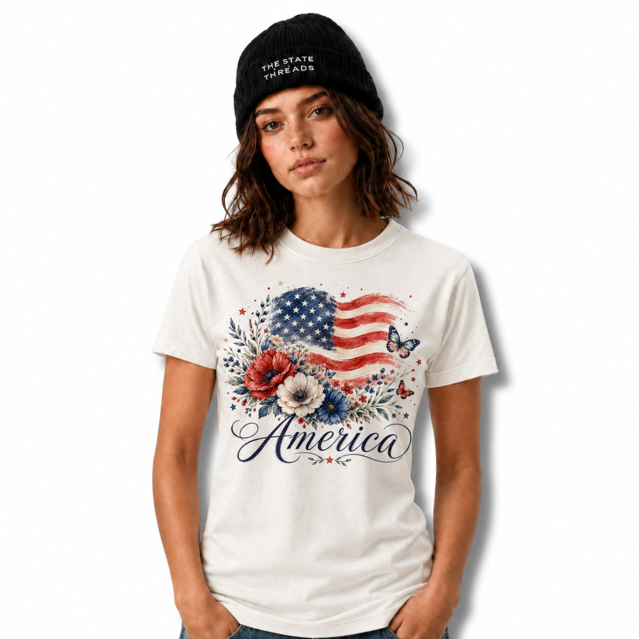 America Floral Flag Butterfly Patriotic Shirt
