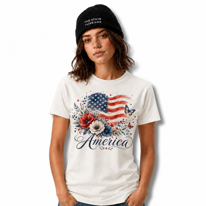 America Floral Flag Butterfly Patriotic Shirt