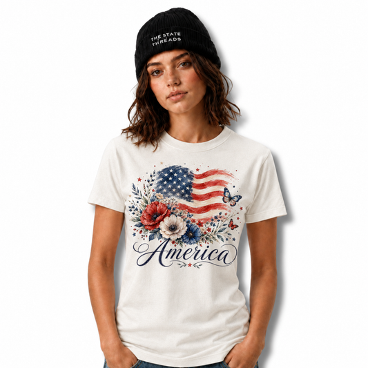 America Floral Flag Butterfly Patriotic Shirt