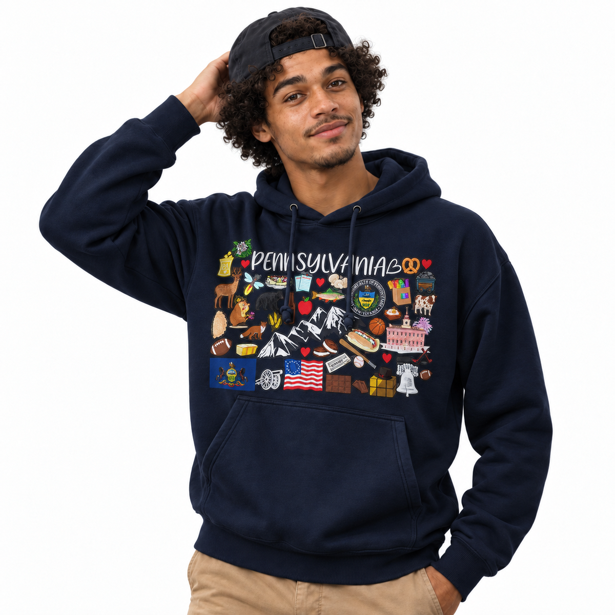 Pennsylvania Iconic Things Doodle Collage Hoodie
