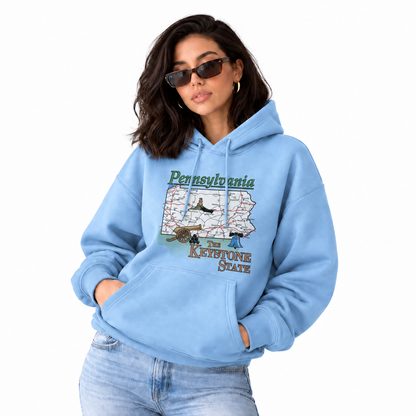 Pennsylvania Keystone State Retro Road Map Souvenir Hoodie