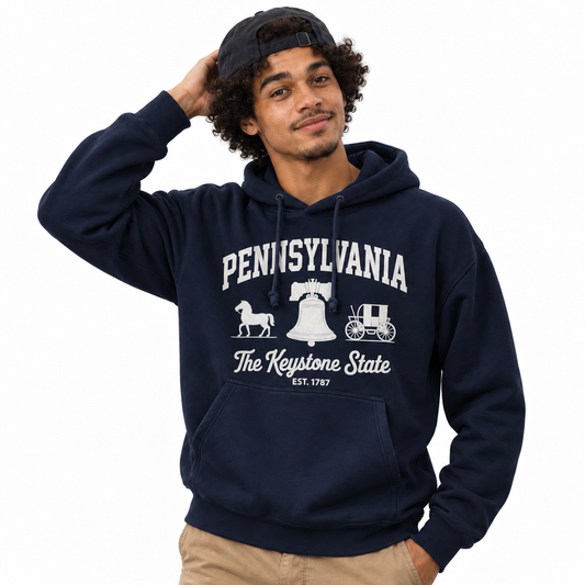 Pennsylvania Liberty Bell Amish Buggy Varsity Est 1787 Hoodie