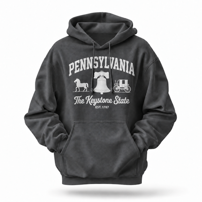 Pennsylvania Liberty Bell Amish Buggy Varsity Est 1787 Hoodie