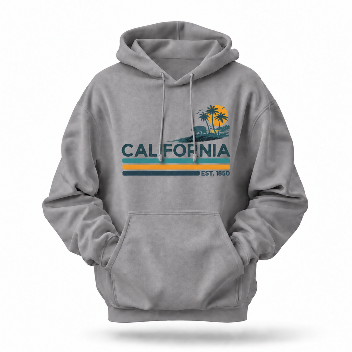 California Retro Sunset Stripes Bear Palm Hoodie