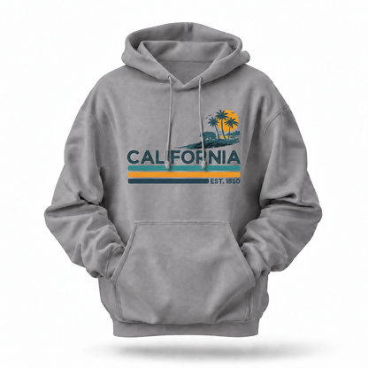 California Retro Sunset Stripes Bear Palm Hoodie