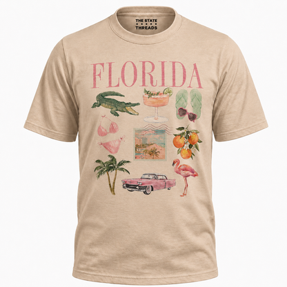 Florida Summer Vacation Icons Beach Fun Collage Shirt