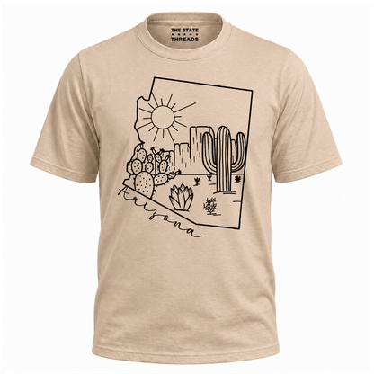 Arizona State Map Cactus Line Art Desert Shirt
