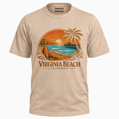 Virginia Beach Retro Sunset Surfboard Shirt