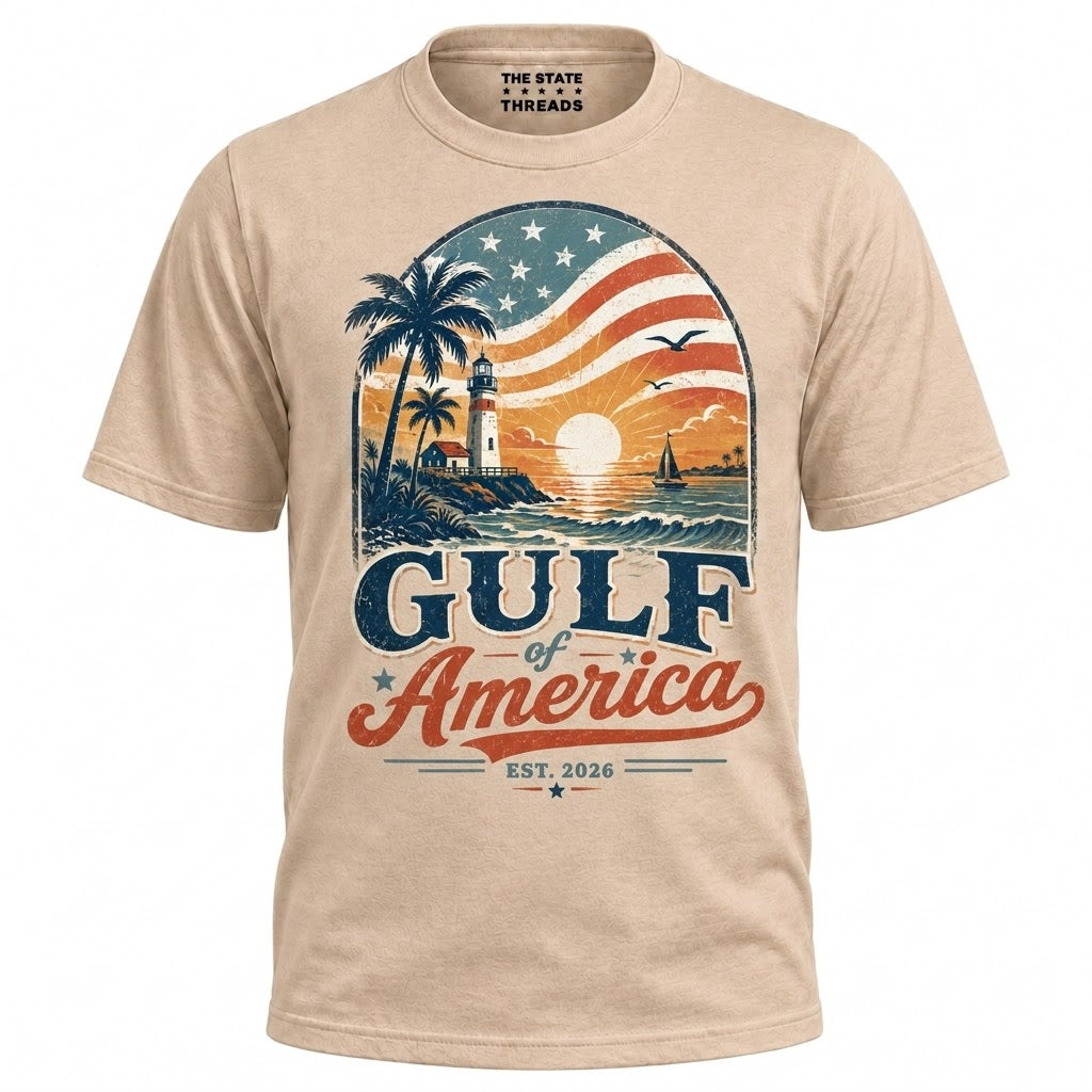 Gulf of America Lighthouse Coastal Sunset Patriotic Shirt