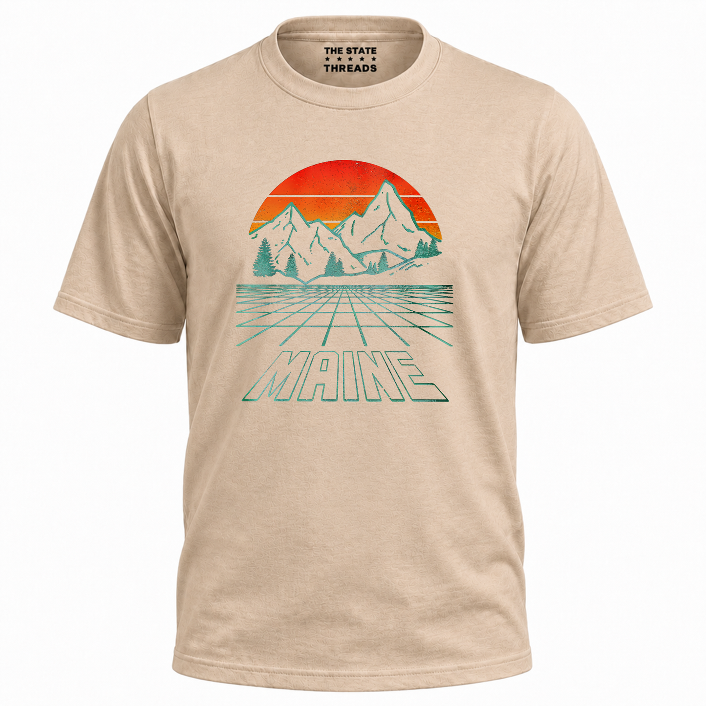 Maine Retro Mountain Sunset Grid Landscape Shirt