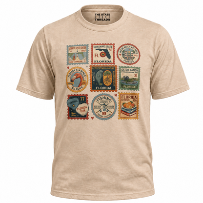 Florida Vintage Stamp Collage Sunshine State Travel Shirt