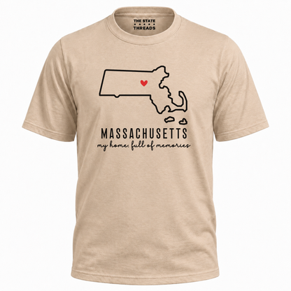 Massachusetts State Map Home Heart Outline Pride Shirt