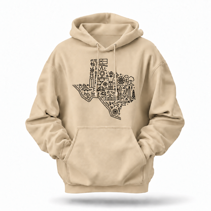 Texas State Map Line Art Icons Hoodie