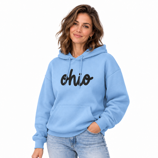 Ohio Minimalist Cursive Script Lettering Hoodie
