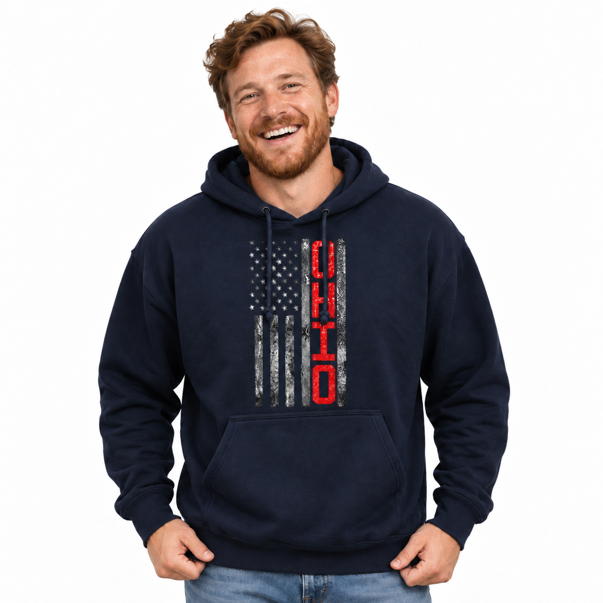 Ohio American Flag Vertical Distressed Patriotic Hoodie