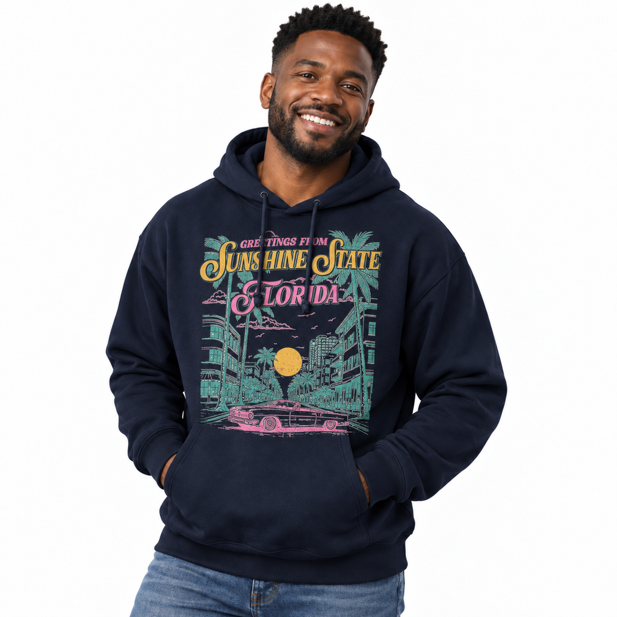 Florida Sunshine State Retro Art Deco Convertible Hoodie