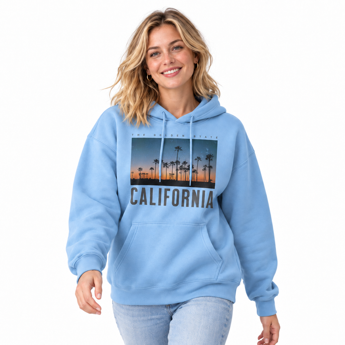California Golden State Palm Tree Sunset Photo Hoodie