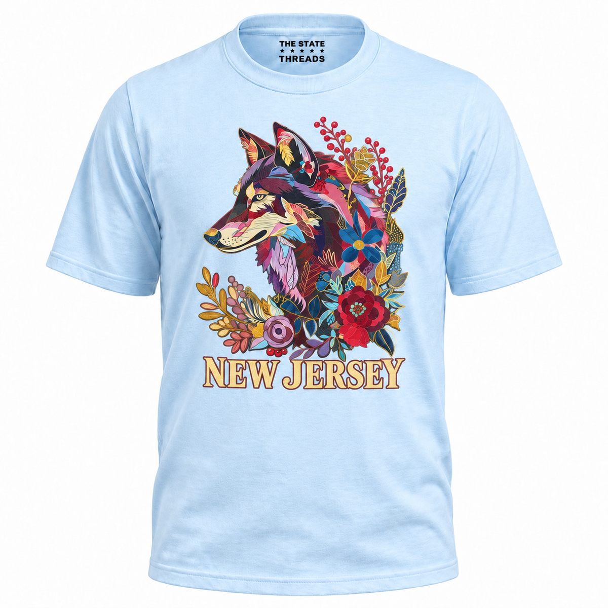 New Jersey Floral Wolf Botanical Vintage Shirt