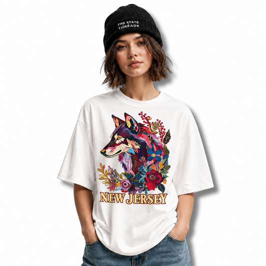 New Jersey Floral Wolf Botanical Vintage Shirt