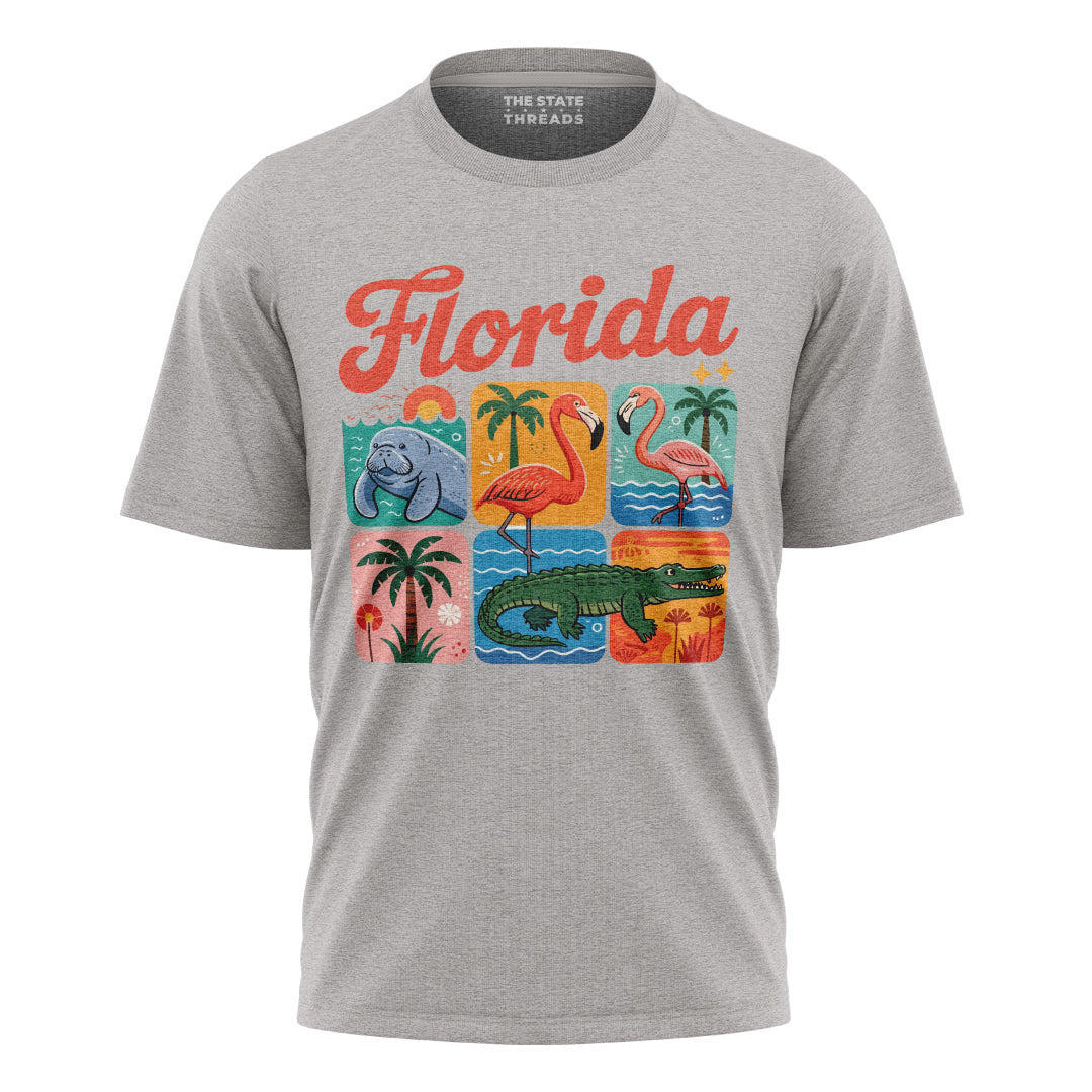 Florida Retro Wildlife Grid Sunshine State Shirt