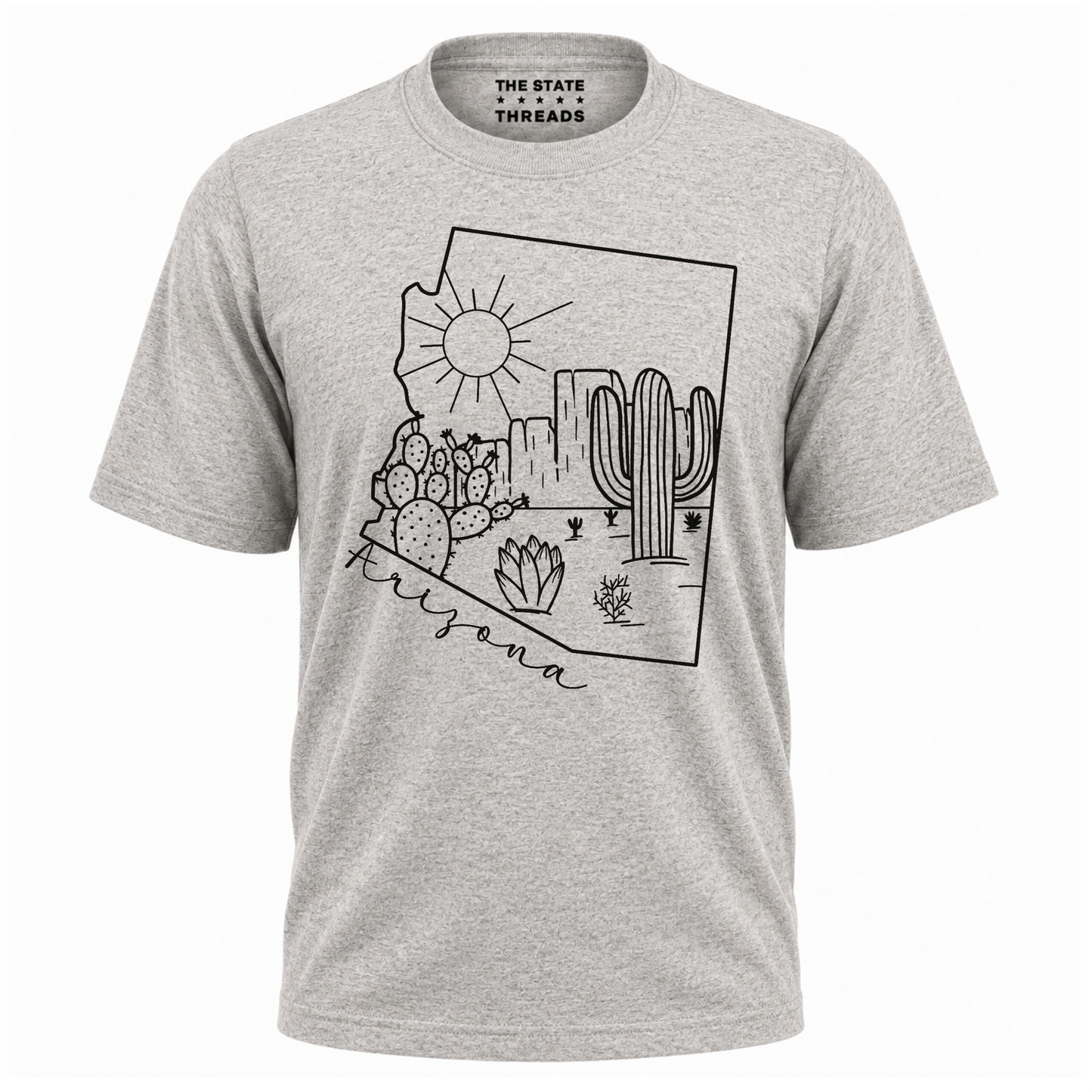 Arizona State Map Cactus Line Art Desert Shirt