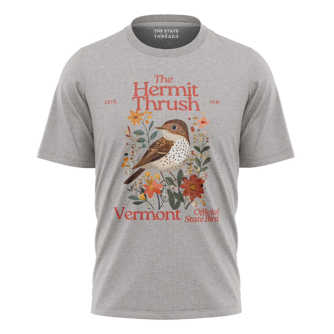 Vermont Hermit Thrush State Bird Vintage Floral Shirt