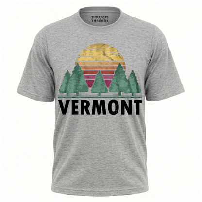 Vermont Retro Sunset Pine Trees Nature Hiking Shirt