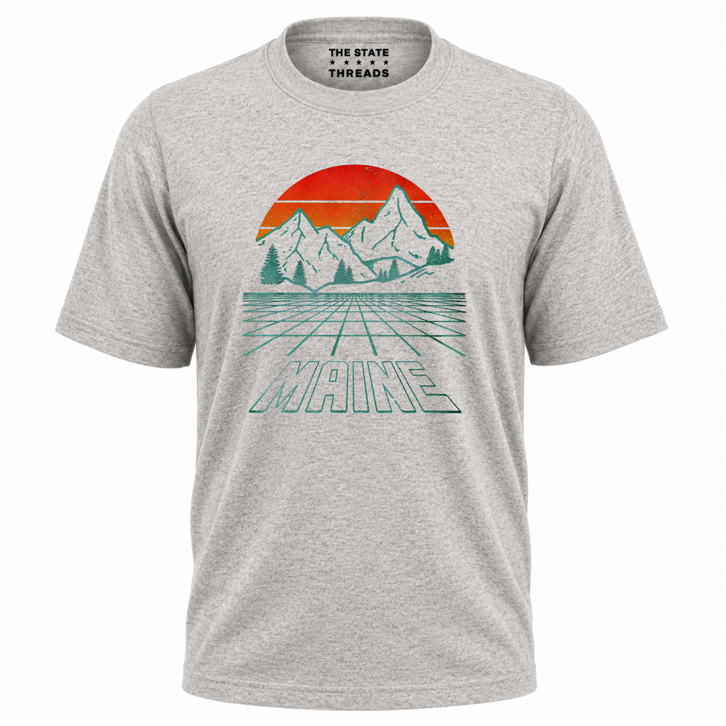 Maine Retro Mountain Sunset Grid Landscape Shirt