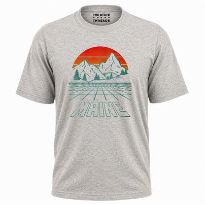 Maine Retro Mountain Sunset Grid Landscape Shirt