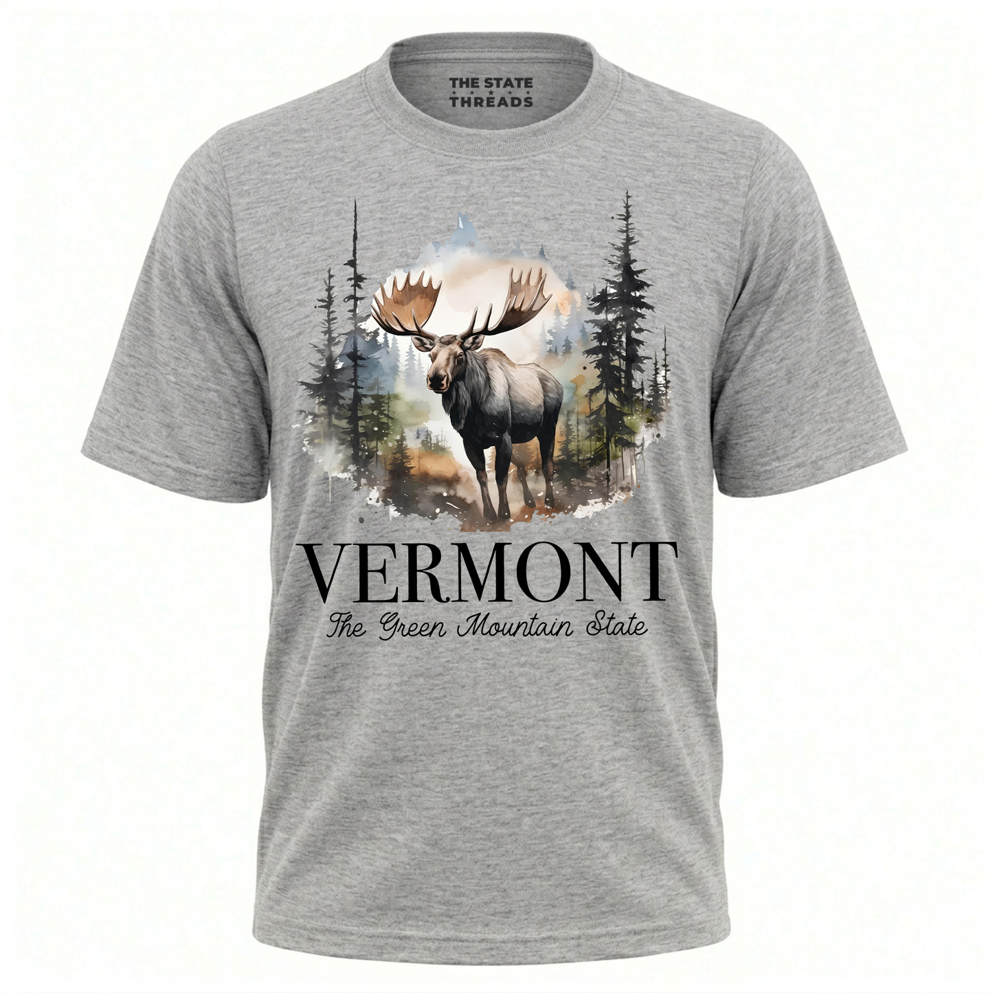 Vermont Watercolor Moose Forest Mountain State Pride Shirt