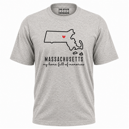 Massachusetts State Map Home Heart Outline Pride Shirt