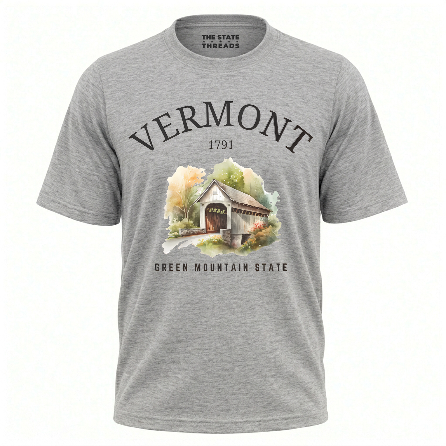 Vermont Green Mountain State Watercolor Covered Bridge Shirt