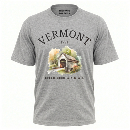 Vermont Green Mountain State Watercolor Covered Bridge Shirt