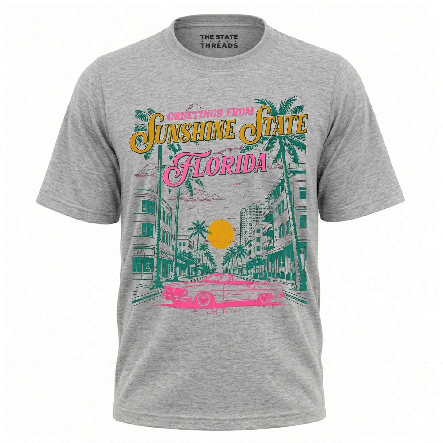 Florida Sunshine State Greetings Retro Palm Trees Beach Shirt