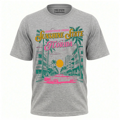 Florida Sunshine State Greetings Retro Palm Trees Beach Shirt
