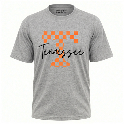 Tennessee Checkerboard Letter T Vintage Script Shirt