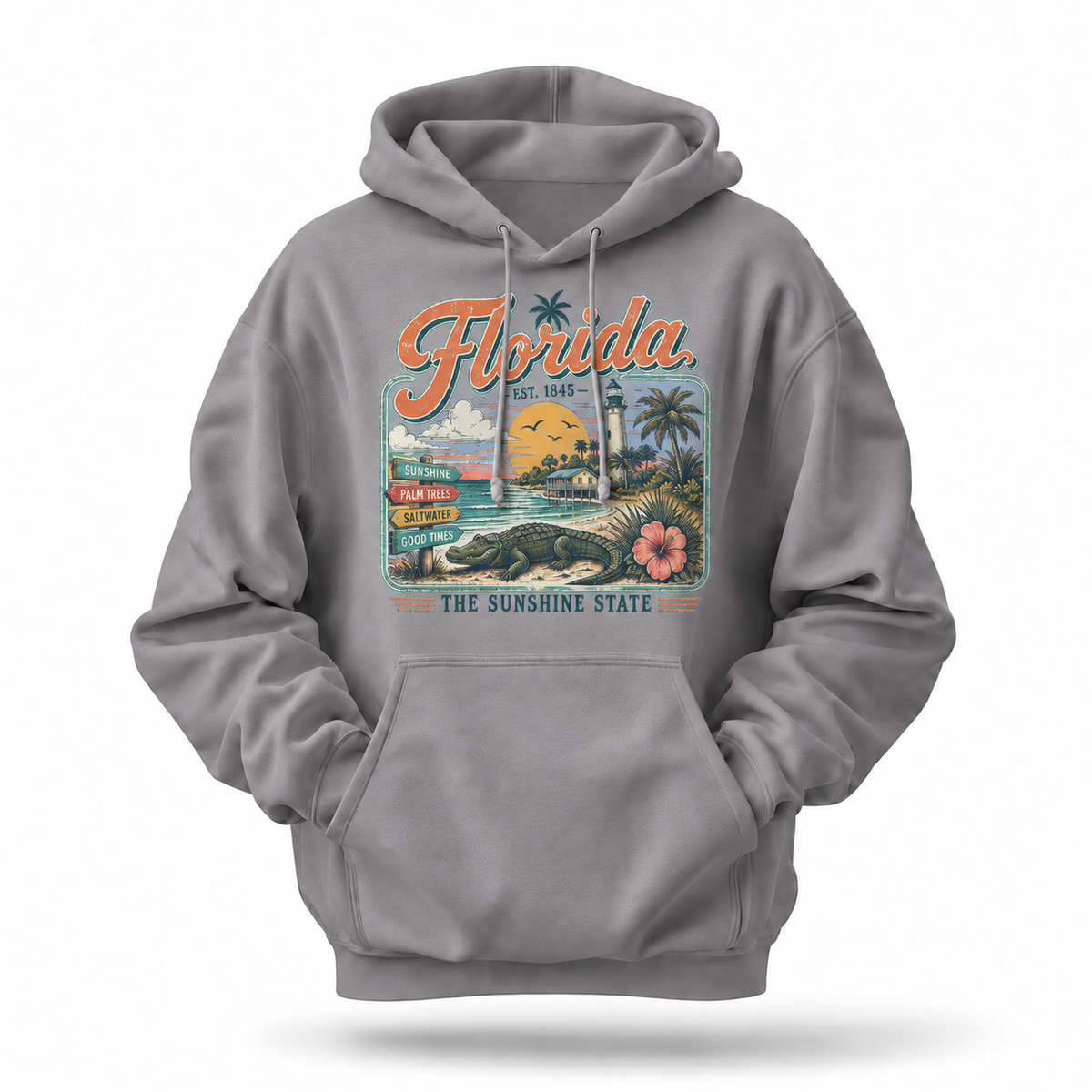Florida Lighthouse Beach Signpost Gator Vintage Hoodie