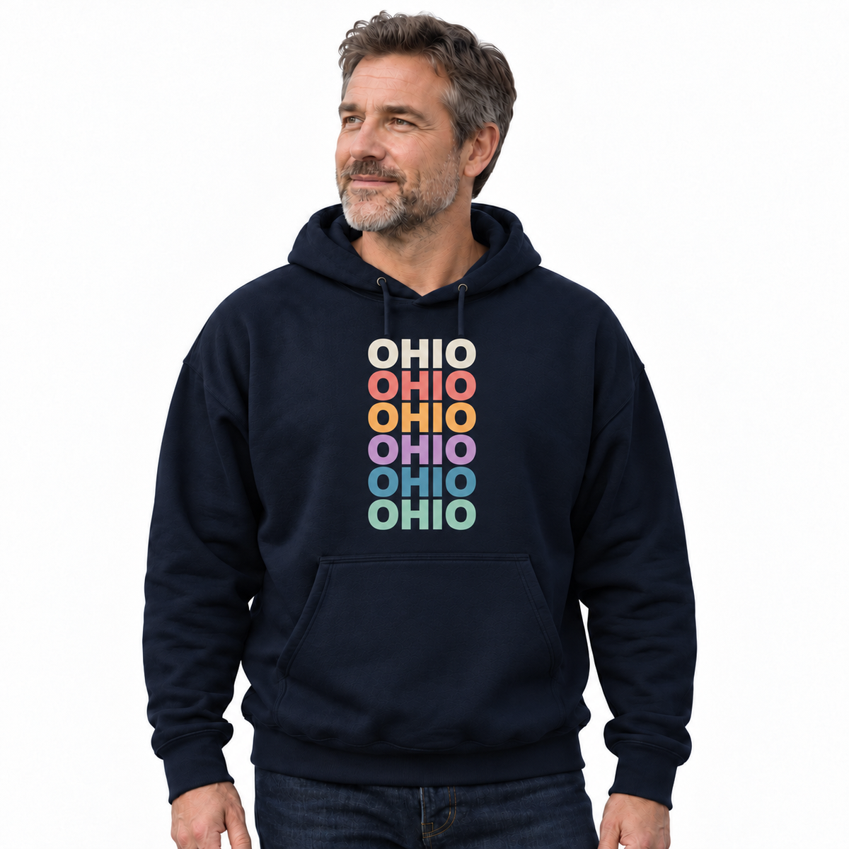 Ohio Retro Repeat Text Pastel Rainbow Stack Hoodie