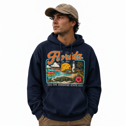 Florida Lighthouse Beach Signpost Gator Vintage Hoodie