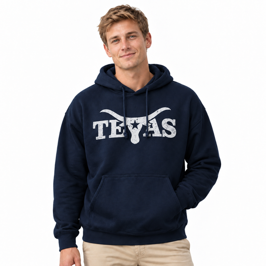 Texas Longhorn Skull Lone Star Distressed Western Hoodie