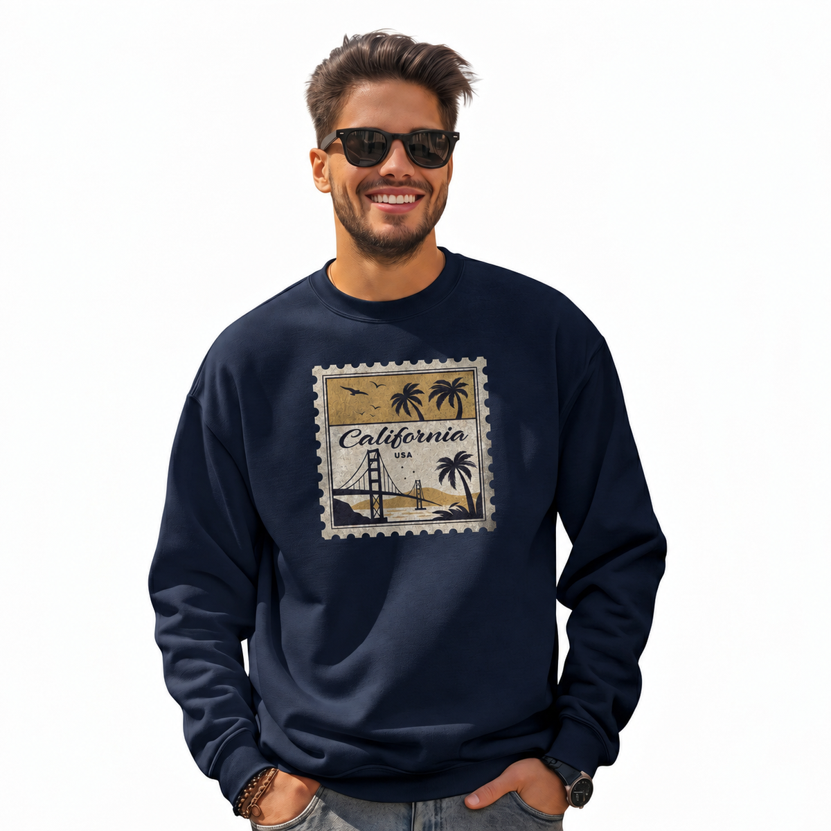 California USA Vintage Bridge Postage Stamp Sweatshirt