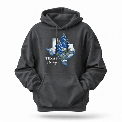 Texas Strong Bluebonnet State Map Hoodie