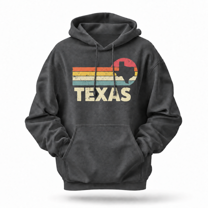 Texas Retro Sunset Stripes State Silhouette Hoodie