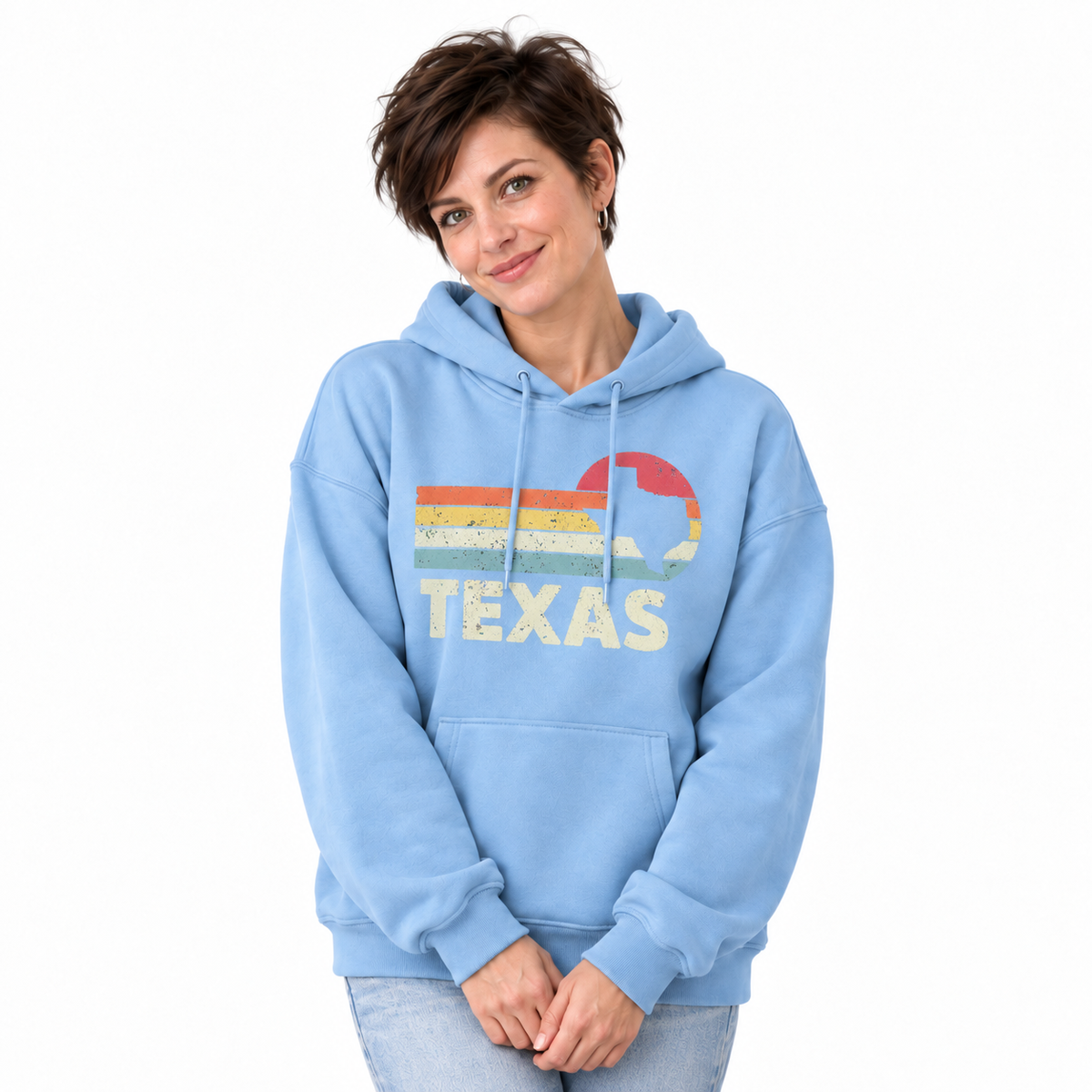 Texas Retro Sunset Stripes State Silhouette Hoodie