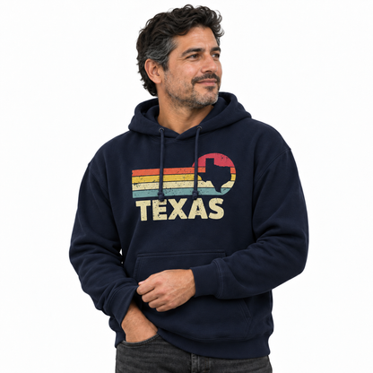 Texas Retro Sunset Stripes State Silhouette Hoodie