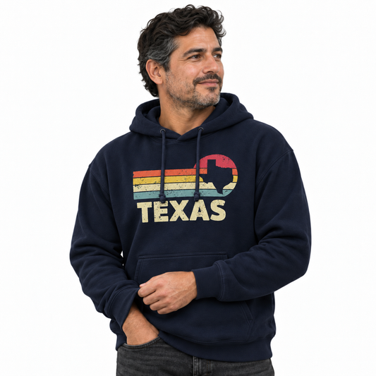 Texas Retro Sunset Stripes State Silhouette Hoodie